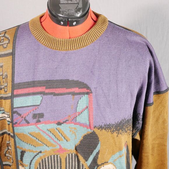 Vintage Vittorio Rocchetti 90s Sweater L Men's Brown Graphic 100% Cotton - Picture 5 of 16